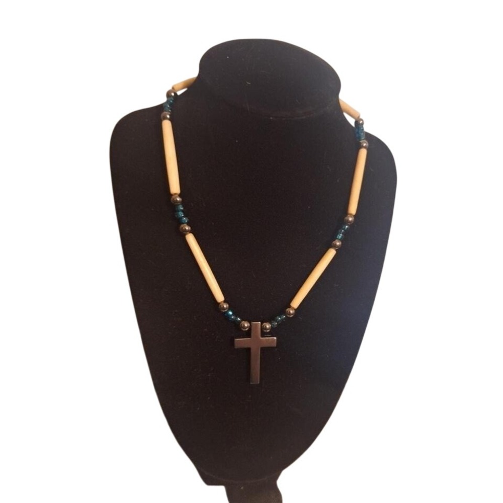 Vintage Glass beads Bone‎ Beads Metal beads Metal Cross Magnetic Closure